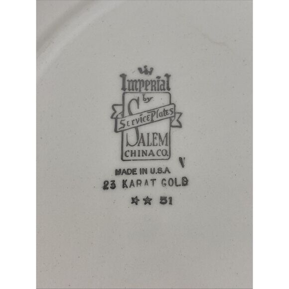 Salem China Imperial 23k gold Service Plate Blue 10.75” - Picture 10 of 10